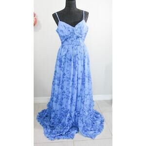 NWT Size 10 Blue Floral Burnout Fairy Wedding Dress Corset Back Boho Elopement